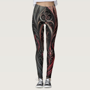 Gothic Elegance Women's Leggings - Black and Red O
