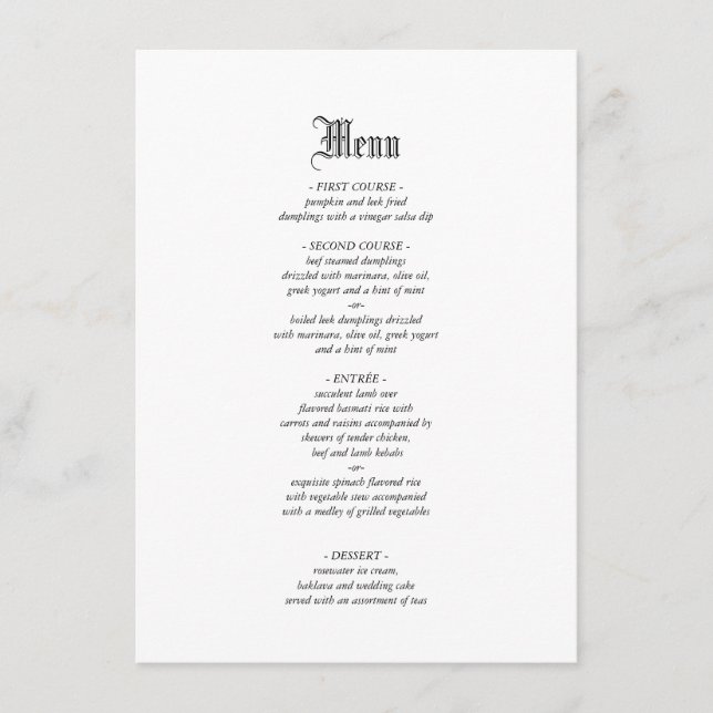 Gothic Elegant bröllop Dinner Menu Meny (Framsida)