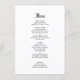 Gothic Elegant bröllop Dinner Menu Meny