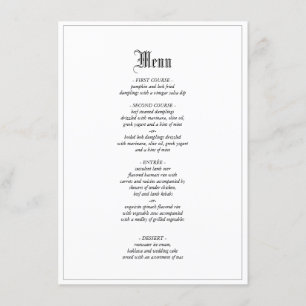 Gothic Elegant bröllop Middag Menu med Gräns Meny