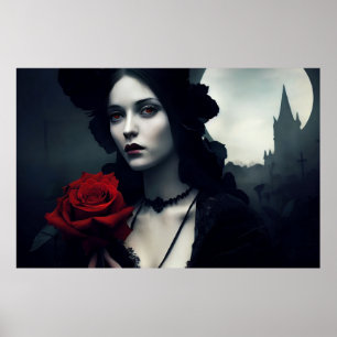Gothic Elegant Dam Röd ros Poster