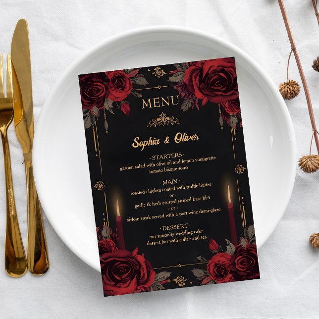Gothic Elegant Dark Romance Wedding Menu Meny (Skapare uppladdad)