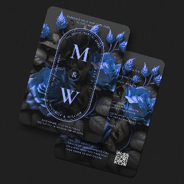 Gothic Elegant Navy-Blue Blommigt Bröllop Boho Inbjudningar