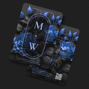 Gothic Elegant Navy-Blue Blommigt Bröllop Boho Inbjudningar