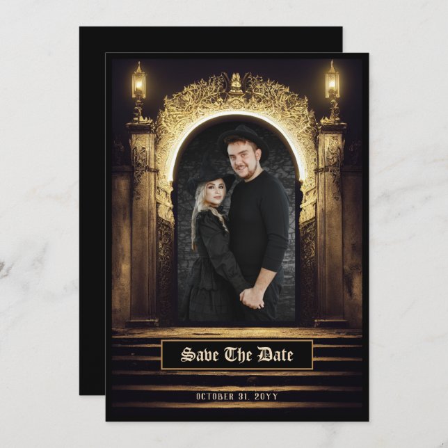 Gothic Elegant Photo Save Date Spara Datumet (Fram/baksida)