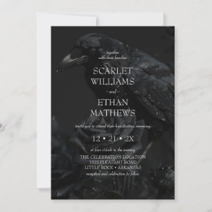 Gothic Elegant Raven & Ro Black Handfasteing Inbjudningar