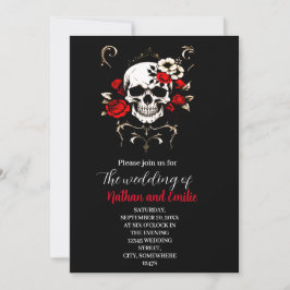 Gothic Elegant Skull Black and red bröllop invitat Inbjudningar