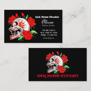 Gothic Elegant Skull och Röd ros Studio Business Visitkort