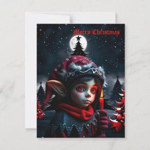 Gothic Elf magi under fullt måne. Julkort
