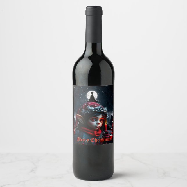 Gothic Elf magi under fullt måne. Vinflaska Etikett (Framsida)