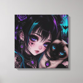 Gothic Emo | Animeflicka & Katt Canvastryck