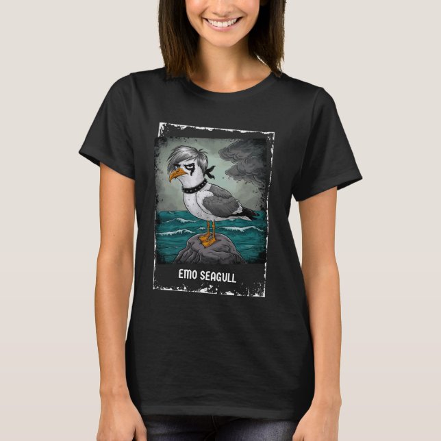 Gothic Emo Fiskmås Mörk och Edgy melankolvibe T Shirt (Framsida)
