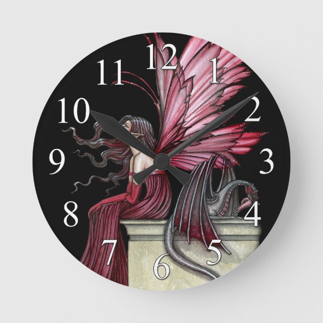 Gothic Fairy and Dragon Fantasy Art Clock Rund Klocka (Framsida)
