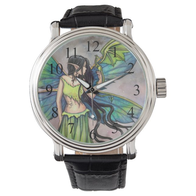 Gothic Fairy and Dragon Myscial Fantasy Art Armbandsur (Framsida)