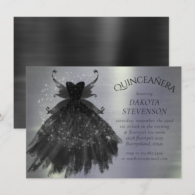 Gothic Fairy Black Gown | Vampy Goth Glam Sheen Inbjudningar (Fram/baksida)