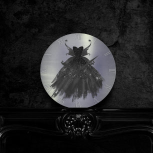 Gothic Fairy Black Gown   Vampy Goth Glam Sheen Rund Klocka