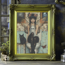 Gothic Fairy & Cat Sitta på Toilet Decoupage
