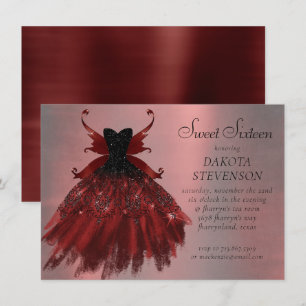 Gothic Fairy Crimson Gown Djupt rött får Inbjudningar