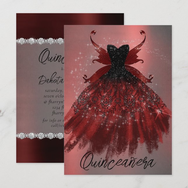 Gothic Fairy Crimson Gown | Djupt rött får Inbjudningar (Fram/baksida)