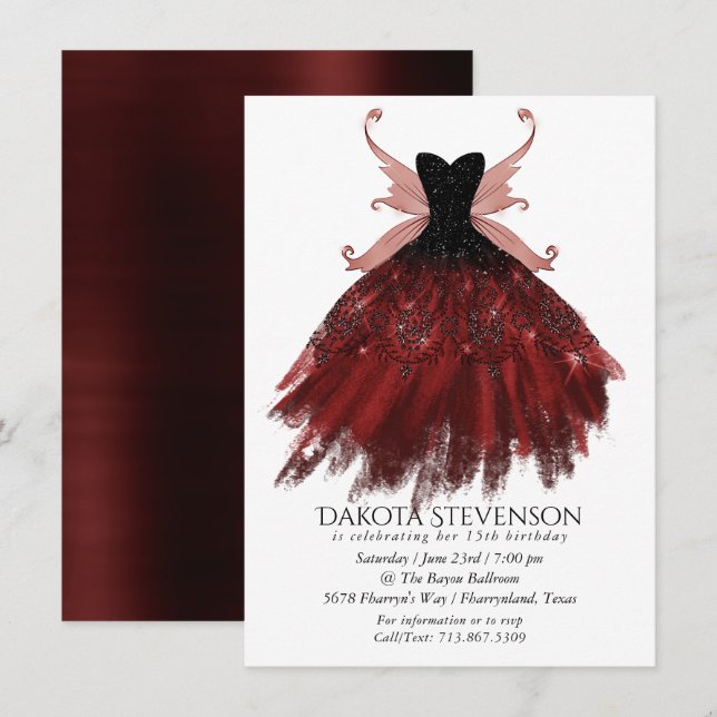 Gothic Fairy Crimson Gown | Djupt rött får Inbjudningar (Fram/baksida)