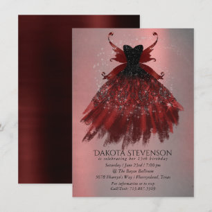 Gothic Fairy Crimson Gown Djupt rött får Inbjudningar