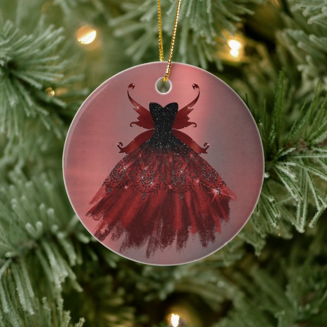 Gothic Fairy Crimson Gown | Djupt rött får Julgransprydnad Keramik (Träd)