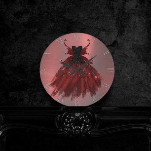 Gothic Fairy Crimson Gown Djupt rött får Rund Klocka