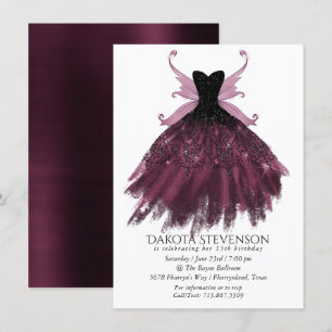 Gothic Fairy Fuchsia Gown Punk Sten Rosa Magenta Inbjudningar
