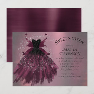 Gothic Fairy Fuchsia Gown Punk Sten Rosa Magenta Inbjudningar