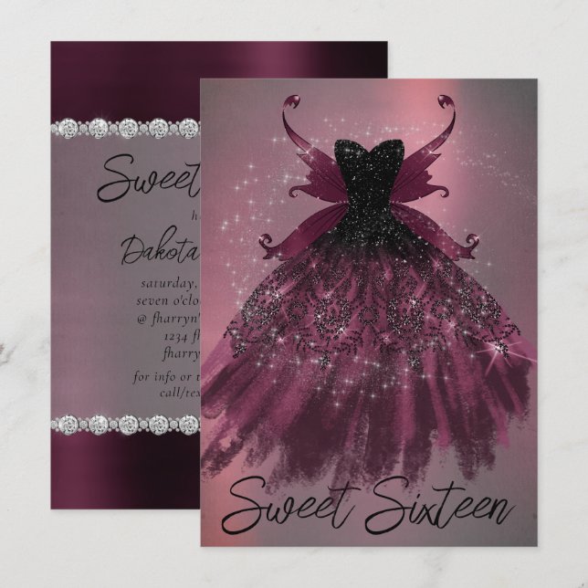 Gothic Fairy Fuchsia Gown | Punk Sten Rosa Magenta Inbjudningar (Fram/baksida)