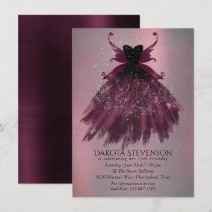 Gothic Fairy Fuchsia Gown Punk Sten Rosa Magenta Inbjudningar