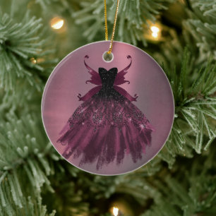 Gothic Fairy Fuchsia Gown Punk Sten Rosa Magenta Julgransprydnad Keramik