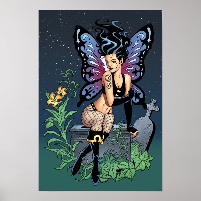 Gothic Fairy Grave Sitta med Tårar av Al Rio Poster (Framsidan)