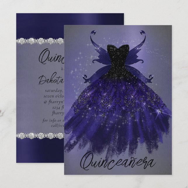 Gothic Fairy Indigo Gown | Djup Royal Lila Sheen Inbjudningar (Fram/baksida)