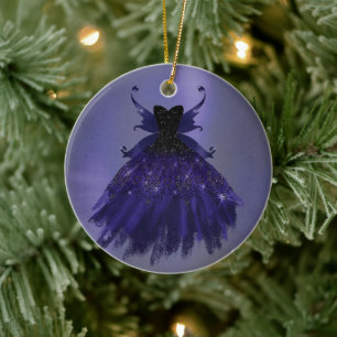 Gothic Fairy Indigo Gown Mörk Royal Lila Sheen Julgransprydnad Keramik
