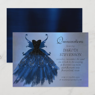 Gothic Fairy Navy Gown Deep Cobalt Blue Sheen Inbjudningar