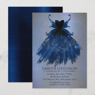 Gothic Fairy Navy Gown Deep Cobalt Blue Sheen Inbjudningar