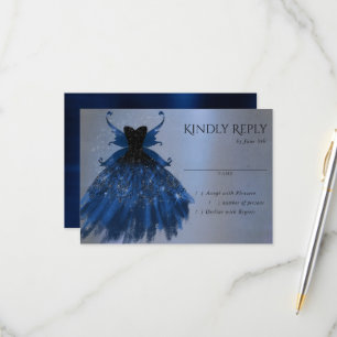 Gothic Fairy Navy Gown Deep Cobalt Blue Sheen OSA Kort