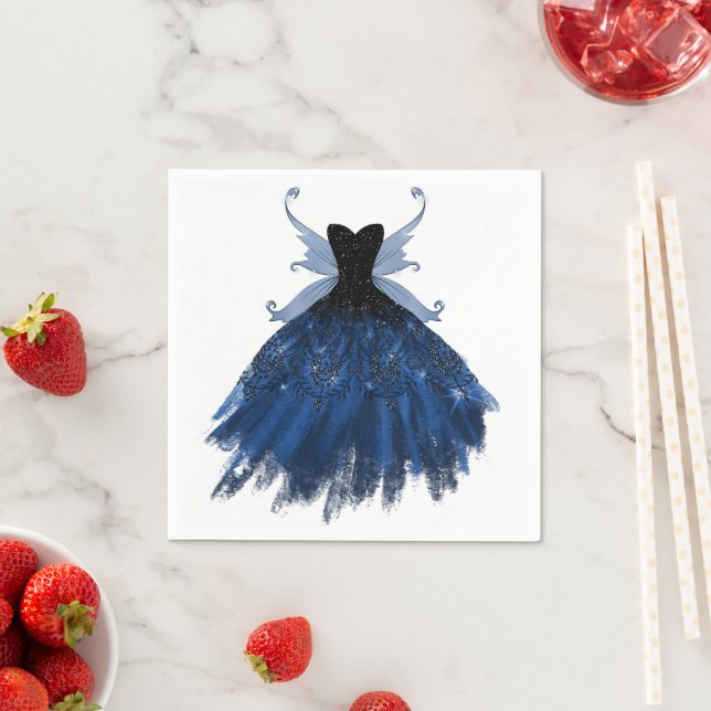 Gothic Fairy Navy Gown | Deep Cobalt Blue Sheen Pappersservett (Insitu)