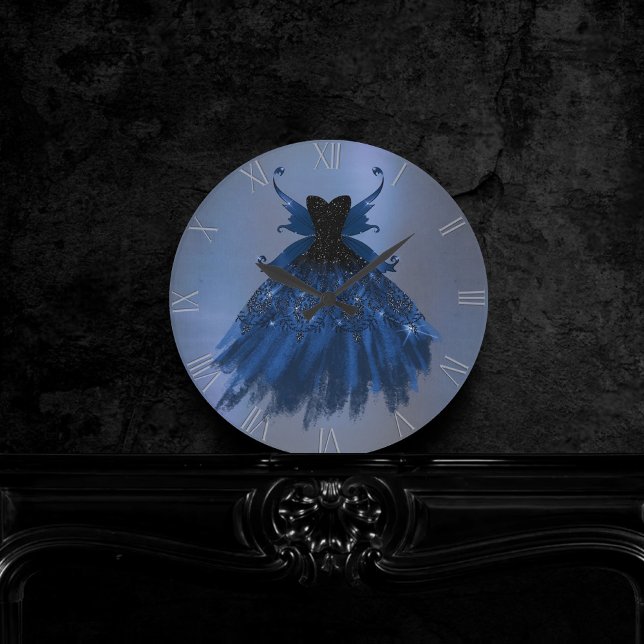 Gothic Fairy Navy Gown | Deep Cobalt Blue Sheen Rund Klocka (Skapare uppladdad)