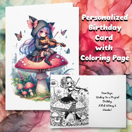 Gothic Fairy spelar Viola på en svamp Birthday Kort