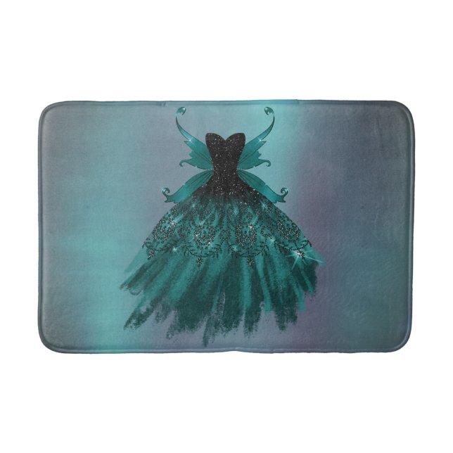 Gothic Fairy Teal Gown | Deep Midnight Grönt Sheen Badrumsmatta (Framsidan)