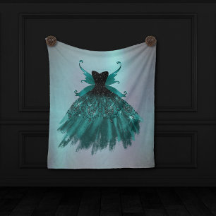 Gothic Fairy Teal Gown Deep Midnight Grönt Sheen Fleecefilt
