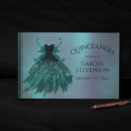 Gothic Fairy Teal Gown | Deep Midnight Grönt Sheen Gästböcker