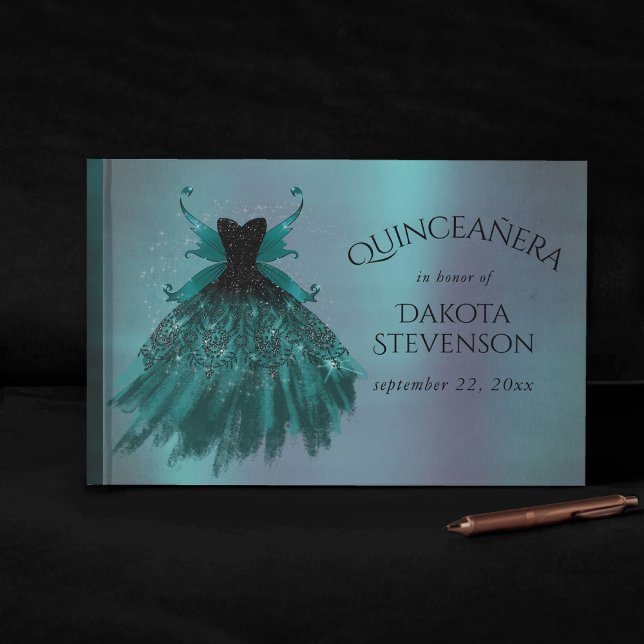 Gothic Fairy Teal Gown | Deep Midnight Grönt Sheen Gästböcker (Skapare uppladdad)