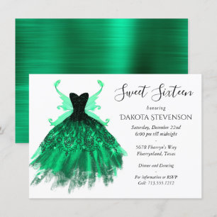 Gothic Fairy Teal Gown   Deep Midnight Grönt Sheen Inbjudningar
