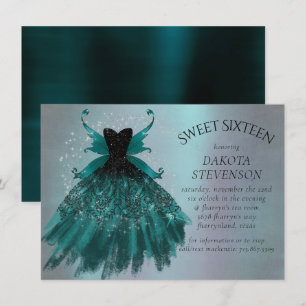 Gothic Fairy Teal Gown   Deep Midnight Grönt Sheen Inbjudningar