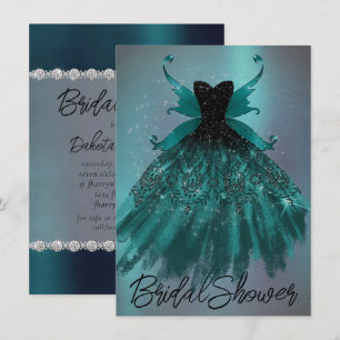 Gothic Fairy Teal Gown   Deep Midnight Grönt Sheen Inbjudningar