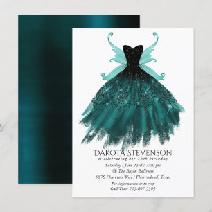 Gothic Fairy Teal Gown   Deep Midnight Grönt Sheen Inbjudningar