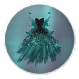 Gothic Fairy Teal Gown | Deep Midnight Grönt Sheen Knopp